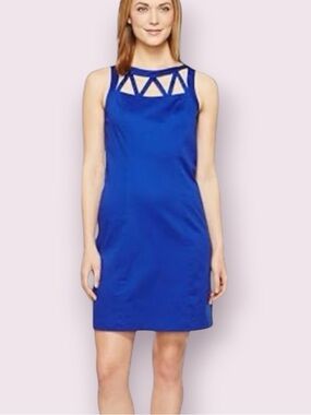 Adrianna Papell Shift Dress Open Lattice Chest Sleeveless Blue Size 4